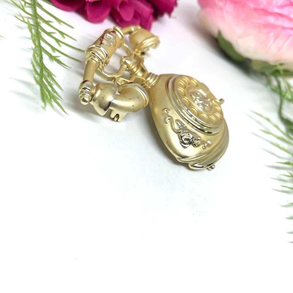 VINTAGE⚜️RARE AJC Ornate Golden Telephone Brooch - Picture 5 of 10
